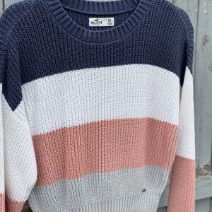 Hollister Cropped Sweater Women's XS X-Small Cable Knit Striped Long Sleeve